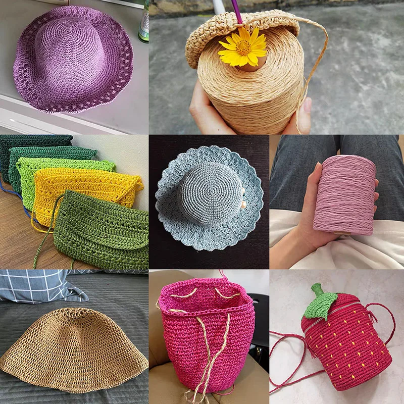 

DIY 1Roll=280M Natural Raffia Straw Yarn For Summer Hand Knit Crochet Hat Cushion Baskets Knitting Material Colorful Threads
