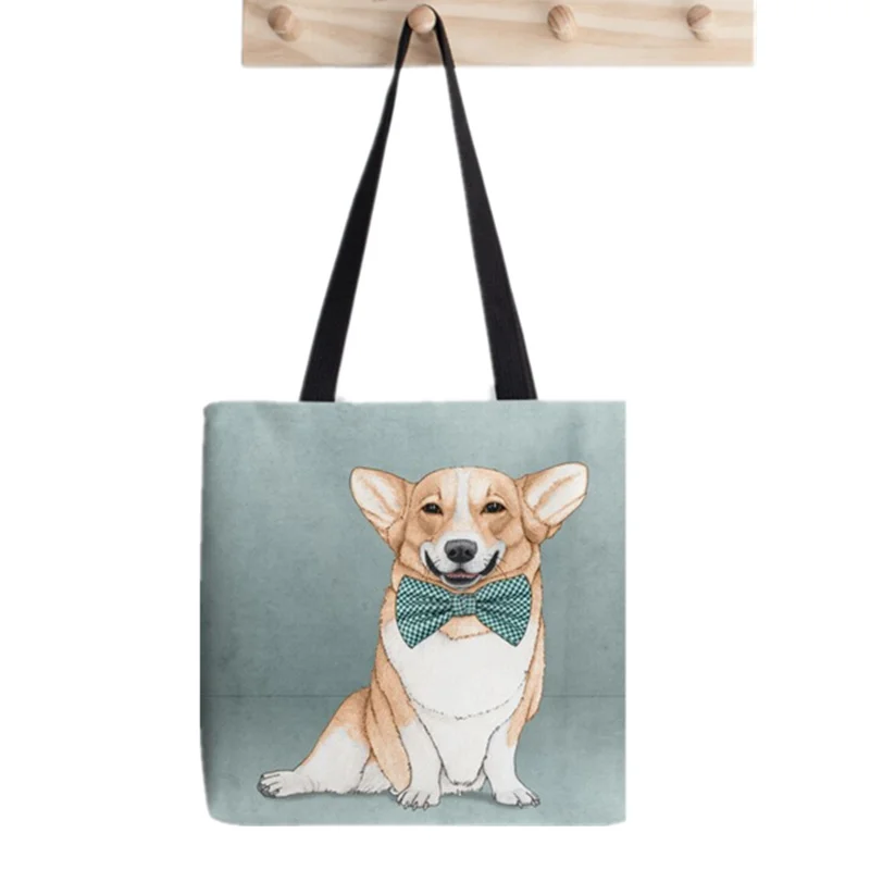 

Women Shopper bag cute Corgi Dog Printed Kawaii Bag Harajuku Shopping Canvas Shopper Bag girl handbag Tote Shoulder Lady Bag