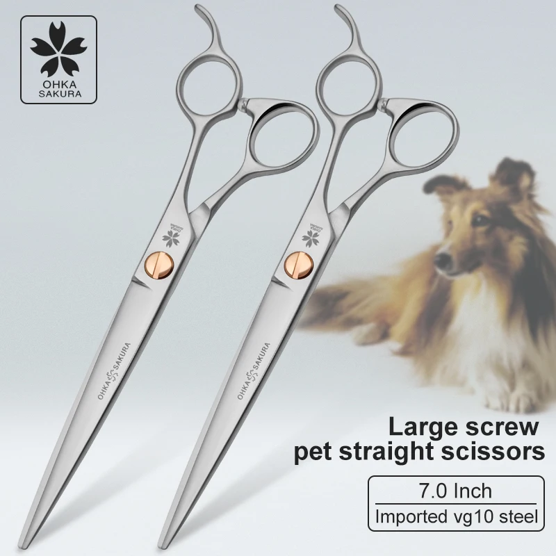 Professional pet beauty scissors slotted large screw imported vg10 material 7.0 7.5 8.0 comprehensive direct shear