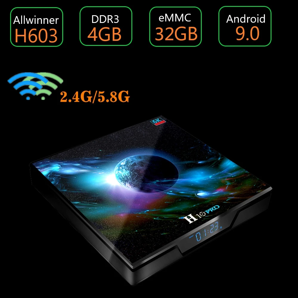 

ТВ-приставка H10 PRO Android Allwinner H603, 4 + 32 ГБ, Android 9/0, 6K, 4K