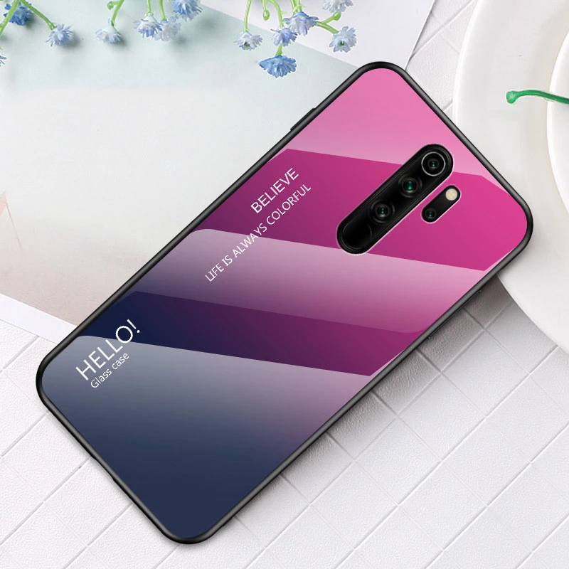 Розовый Для Xiaomi Redmi Note 8 Pro Чехол из закаленного стекла роскошный градиентный Мягкий силиконовый чехол-рамка для Xiomi Redmi Note 8 Plus чехол для телефона - Цвет: Розовый