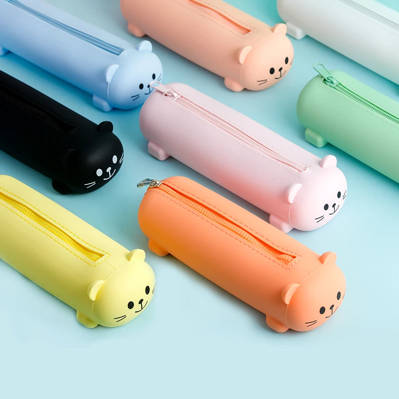 

Silicone Pencil Case Cute Bear Soft Retractable Pen Container Creative Ruler Holder Stationery Box Children Gifts Pouch Bag INS