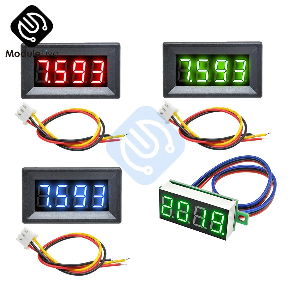 0.36 inch 0.36'' Mini Digital Voltmeter Volt Voltage Meter LED Panel Electric Voltage Tester 3 Wires 12V 24V 48V DC 0-100V 4 Bit