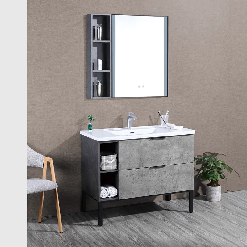 Простой зеркальный шкаф мраморная столешница раковина с подсветкой| |