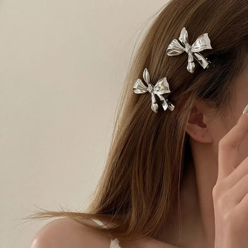 

1Pc Korean Sweet Solid Color Bows Hair Clips For Girls Boutique Alloy Hairpins Gold Silver Barrettes Headwear Hair Accessories