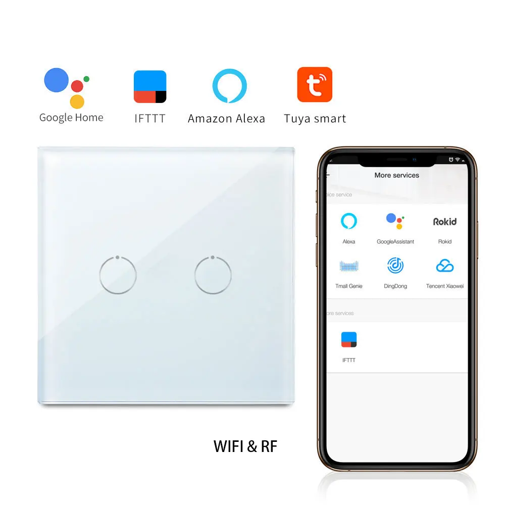 Bingoelec, 2 банды, 1 способ, wifi, с дистанционным управлением, настенный светильник, переключатель, кристальная стеклянная панель, RF 433, сенсорный переключатель, беспроводной переключатель управления
