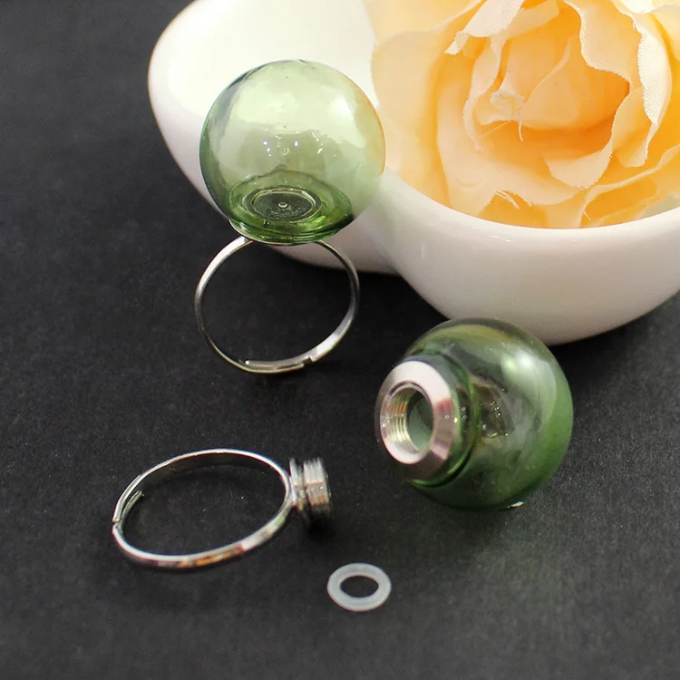 20MM Green Ball 10 комплектов 20MM винта стекла Глобус кольцо(регулируемая), стеклянный пузырь мяч с бисера крышка украшения подвеска комплект, без верхней петли - Цвет основного камня: 20MM Green Ball