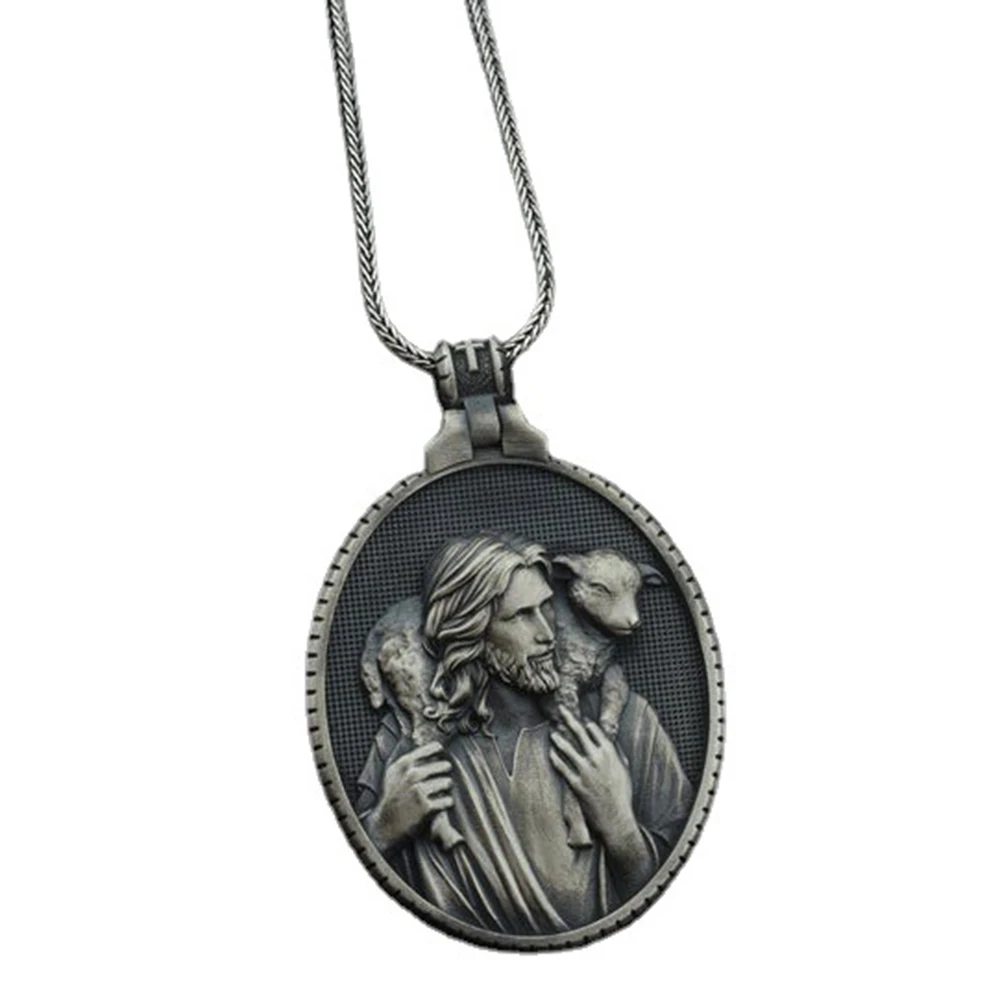

Christian Jesus Shepherd Dog Catholic Religious Style Men's Pendant Necklace New Sweater Chain Necklace