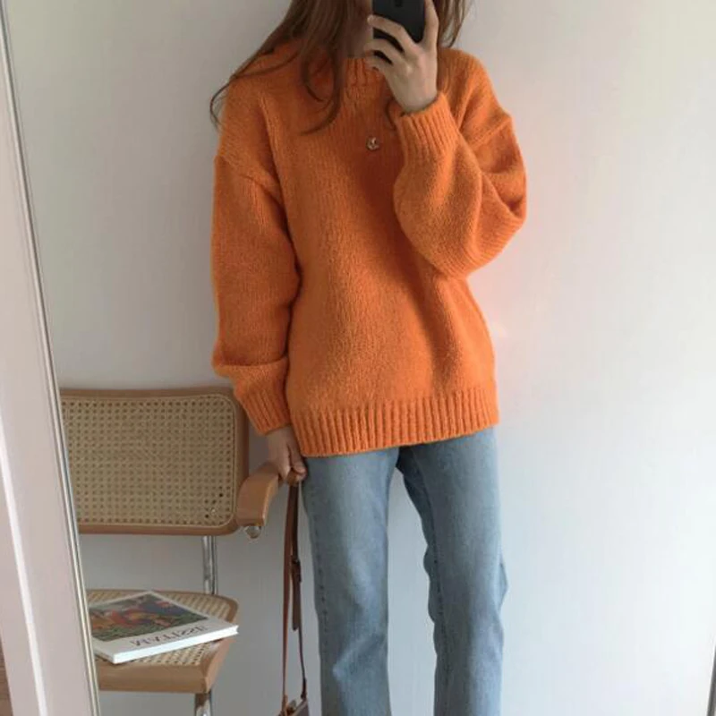 BGTEEVER простой свитер с круглым вырезом карамельный цвет женский зима 2019 женские