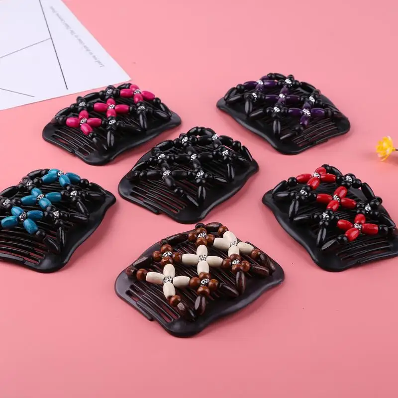 Женская эластичная заколка для волос не занимает места деревянные бусины в пучок