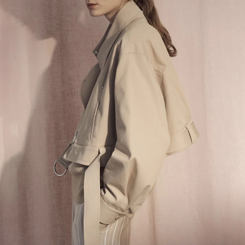 

SISPELL Patchwork Detachable For Female Windbreaker Jacket Lapel Collar Long Sleeve With Belt Women's Casual Coat 2020 Fashion