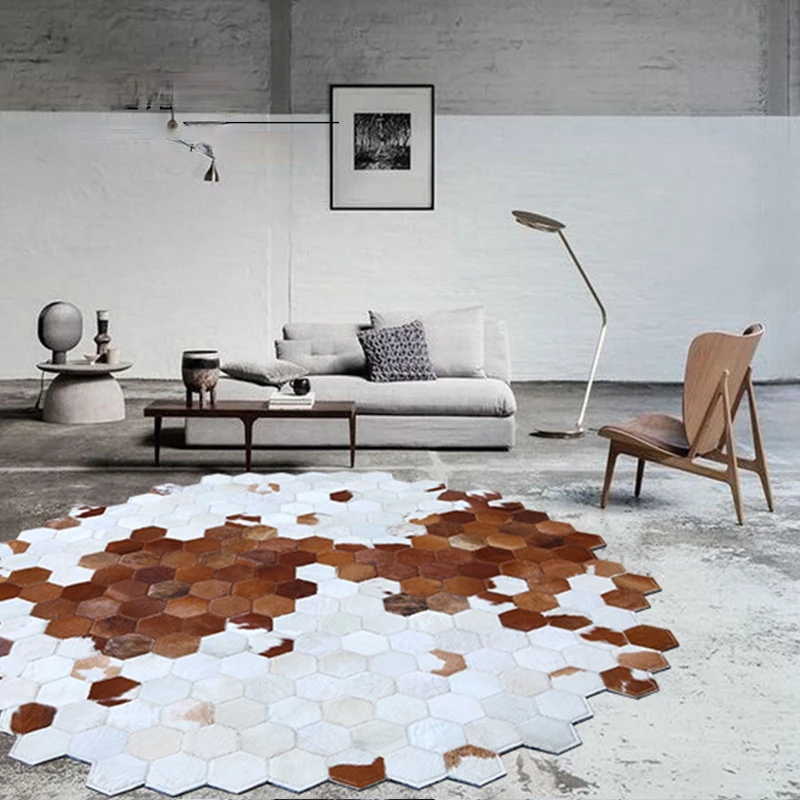 

Black and White Natural Cowhide Seamed Patchwork Rug ,genuine Cows Skin Fur Carpet for Living Room Bedroom Decoration Mat