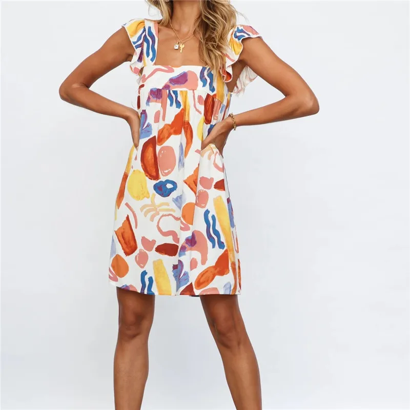 

Милые яркие платья, лето 2021, новый стиль, на бретельках, с принтом, эффектное свободное Повседневное платье LYQ273