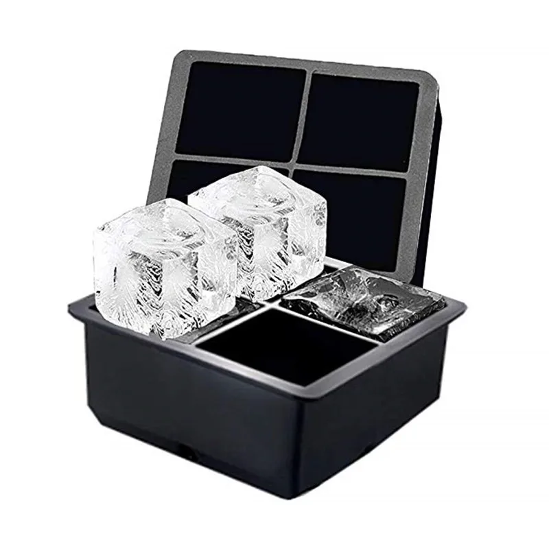 Силиконовая решетка для льда с 4 ячейками Большая квадратная крышкой коробка
