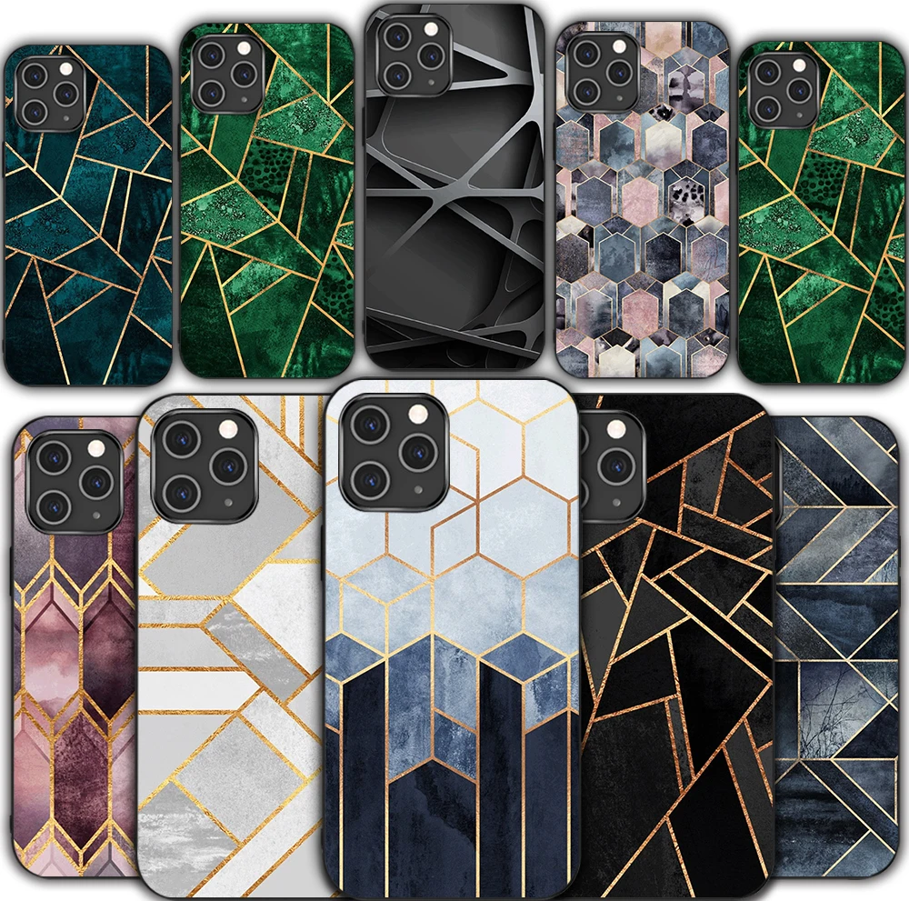 

Fashionable geometric marble iPhone12 pro max mini 11 pro max X XR XS MAX 7 8 6 S Plus 5S SE 2020 soft TPU phone case Fundas