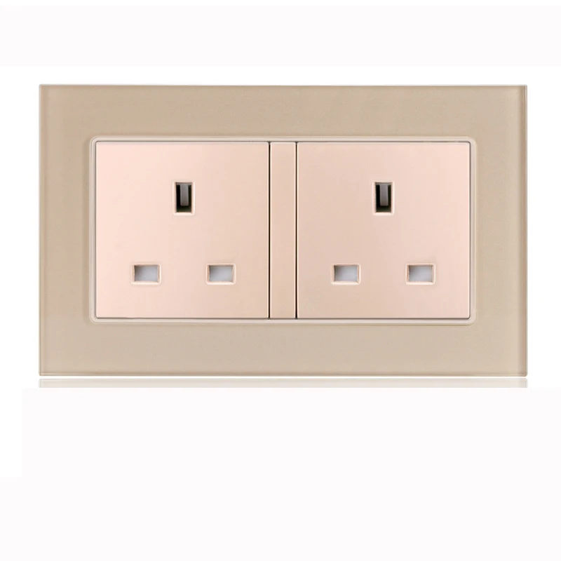 146 UK Socket Золотая панель бытовой 1 2 3 4 банды 1 способ 2 способ любой точки стекло зеркало настенный выключатель гнездо 86*86 мм - Цвет: 146 UK Socket