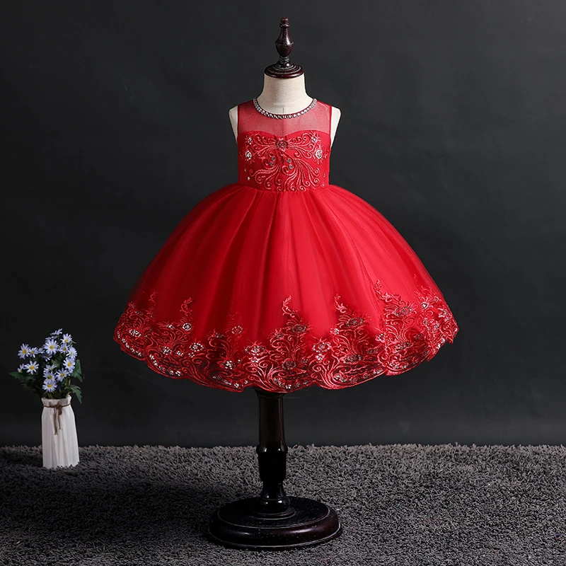 Белое кружевное платье с цветами для девочек детское свадебное вечернее