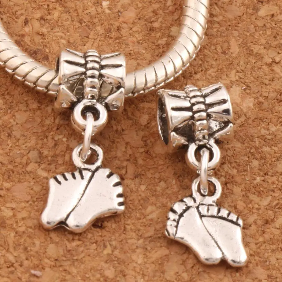 100PCS Zinc Alloy Baby Feet Charm Beads Dangle Fit European Bracelets 21.9x8.4mm B451