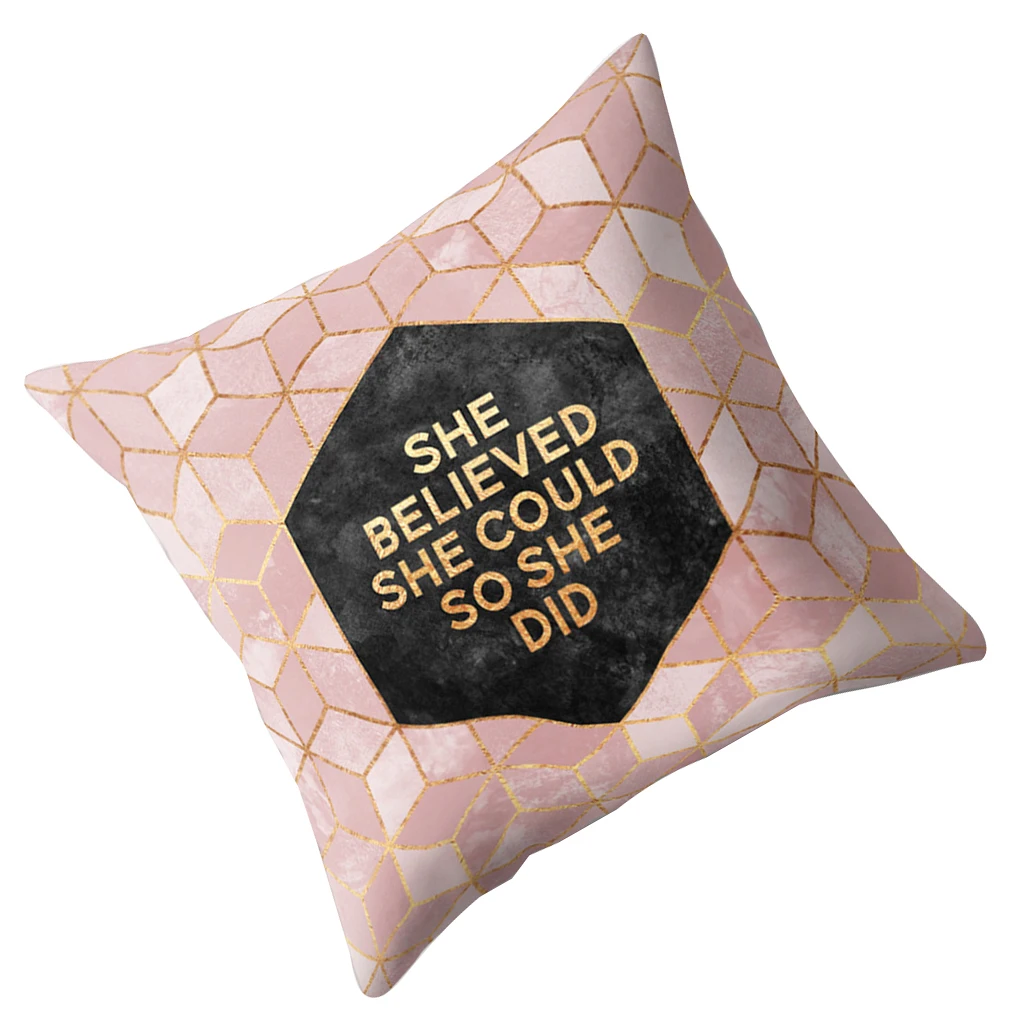 

Geometric Peach Velvet Throw Set Square Car Bedroom Decorative Cute For Sofa Pilow