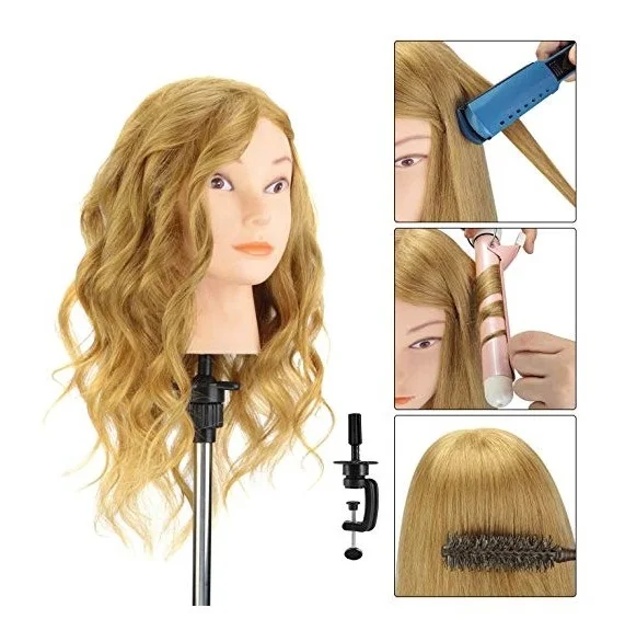 16 &quotблонд 100% человеческие волосы тренировочная голова манекен для практики коса