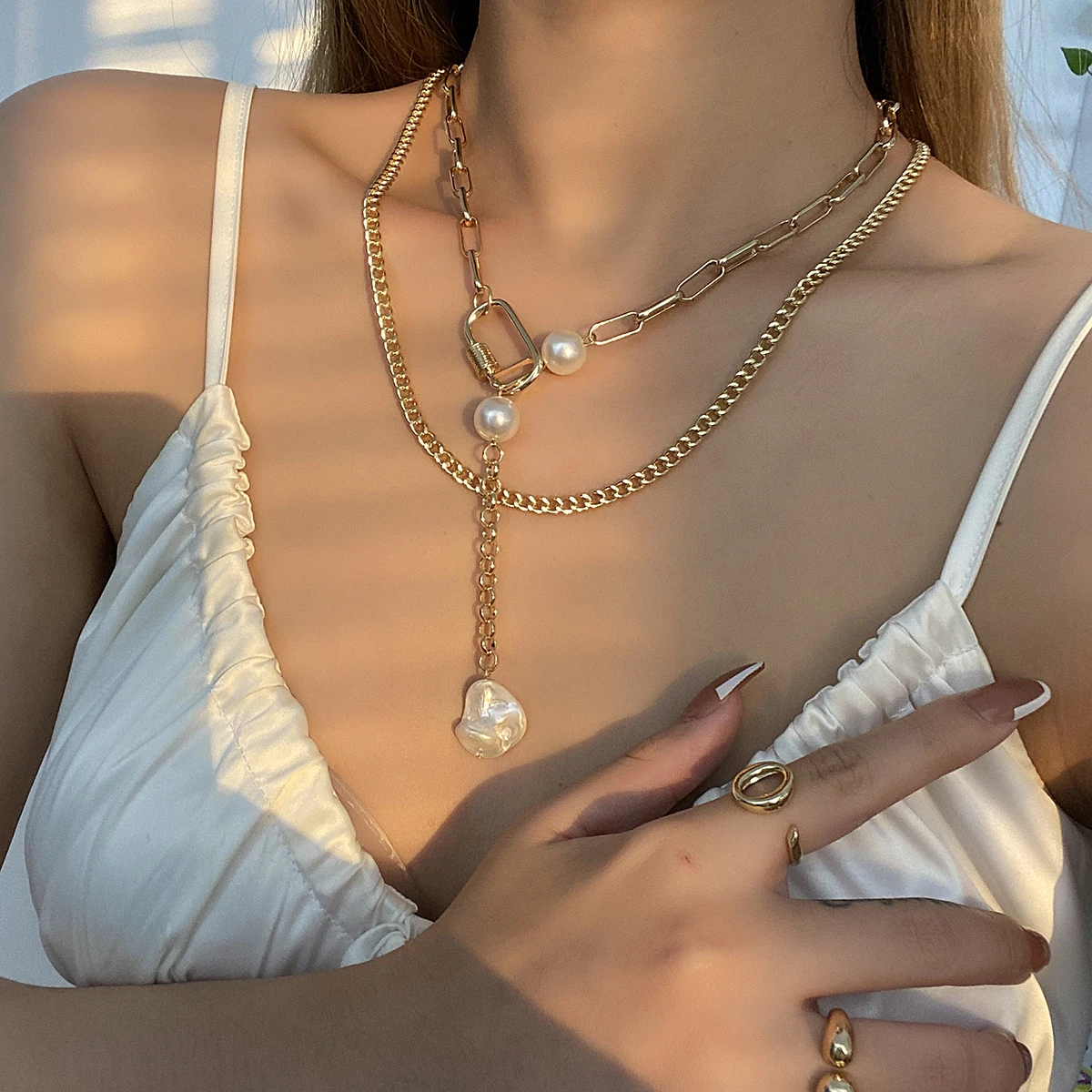 Женское винтажное ожерелье AENSOA многослойное золотого цвета в стиле панк длинная