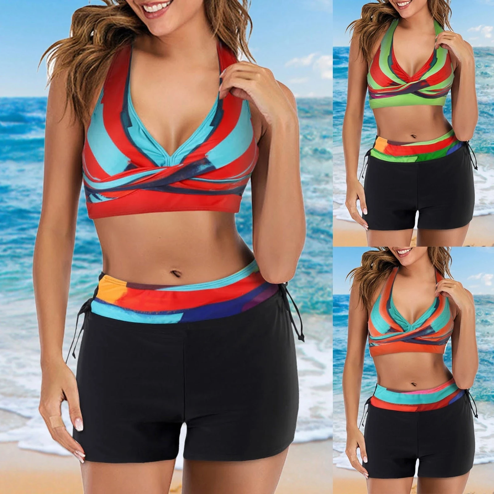 

Bikini 2021 New Plus Size Sexy Striped Print Swimsuit Women Swimwear Female Push up Bikini Set Swimming Wear for Bathing Suit