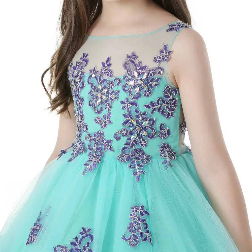 Free Shipping Child Party Dress 2021 New Arrival Green Girl Dresses For 14 Years Lace Appliques Kids Evening Gowns Ankle Length |