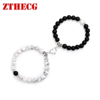 2021 fashion 2pcsset natural stone beads yoga bracelet for lovers distance heart magnet couple bracelets friendship jewelry
