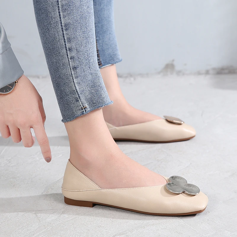 Strange Buckle design ladies square toe shoes famous brand grandma mary janes flats hot metal lazy mules slip on mocasines femme | Обувь