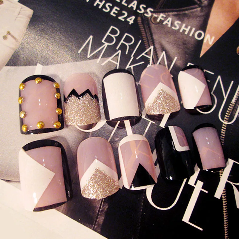 Искусственный ноготь продукт геометрическая фигура блеск черный край угол