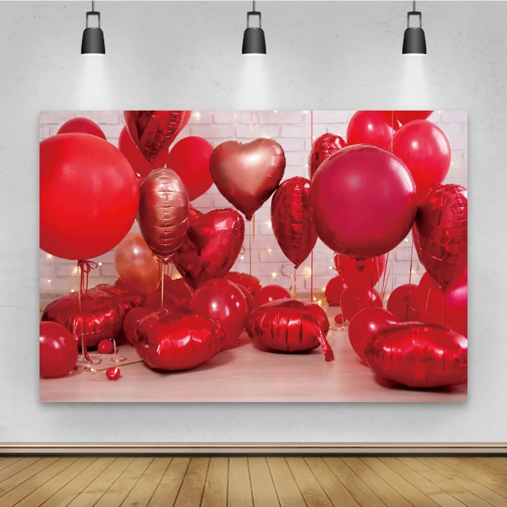 Laeacco День Святого Валентина красный воздушный шар сердце кирпичная стена
