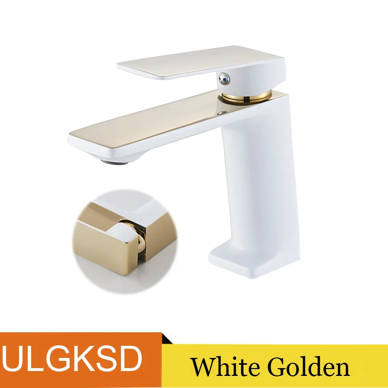 White Golden ULGKSD латунный Смеситель для ванной комнаты, умывальник для туалета, смеситель для горячей и холодной воды, с одной ручкой, на одно отверстие, на бортике - Цвет: White Golden