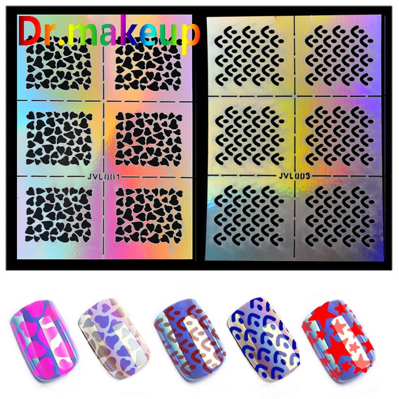 Dr.makeup 23pcs DIY Laser Water Transfer Nail Stickers Set 3D Hollow Silver Leopard Polish Sliders Manicure Art Decals | Красота и