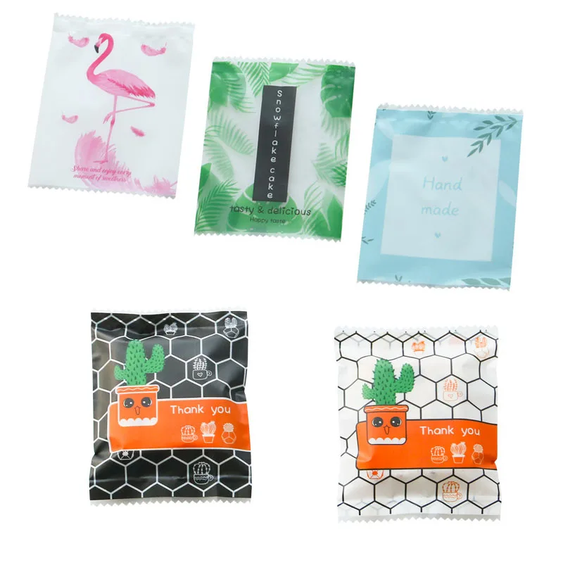 25 шт. милый пластиковый пакет для конфет с изображением фламинго и кактуса