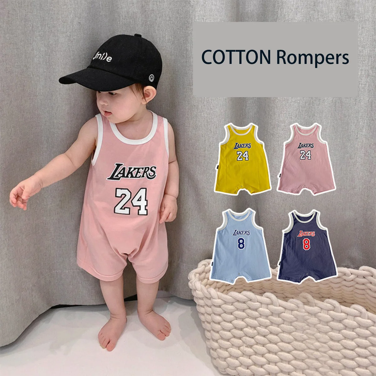 

2021 soild Cotton One Piece Jumpsuit for Baby Girl Sleeveless Rompers Outfit for Boys and Girls Basketball Vest for Newborns