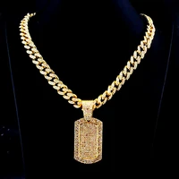 hip hop rectangle pendant necklace 12mm miami cuban chain iced out rapper choker necklace for men male jewelry bulk wholesale
