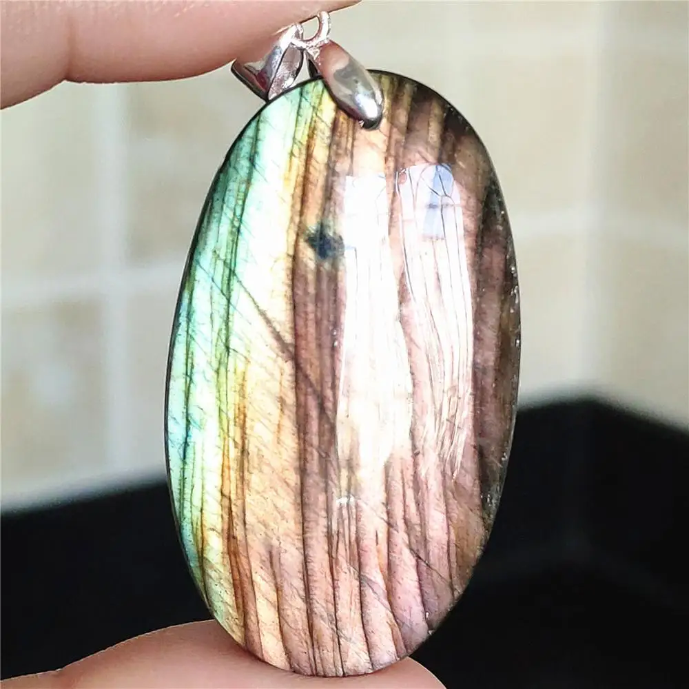 

100% Natural Purple Light Labradorite Women Men Pendant 41x24x8mm Oval Labradorite Gemstone Necklace Jewelry Fashion AAAAA