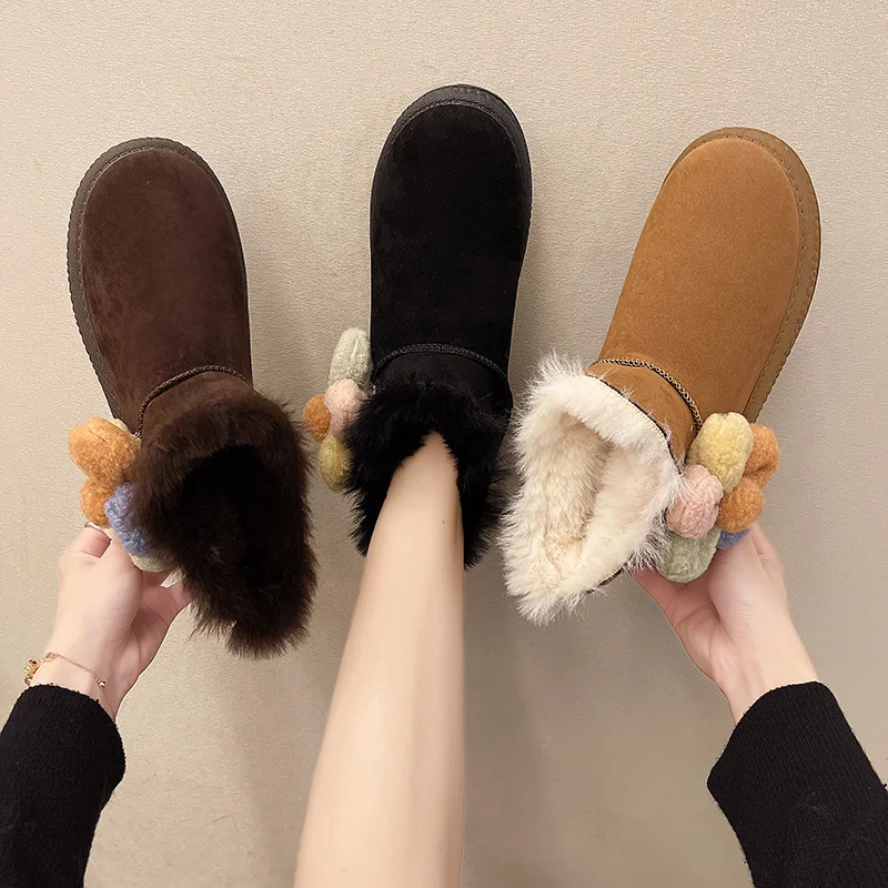 

Женская обувь, зимние ботинки, женские ботинки на плоской подошве, роскошные дизайнерские плюшевые ботинки с круглым носком, австралийская ...