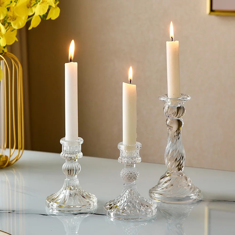 

Home Decor Glass Candle Holder Modern Candlestick Romantic Stand Desk Accessories Wedding Centerpieces European Christmas Decor