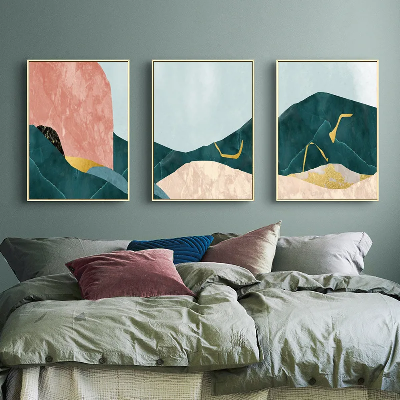 

Geometric Abstract Color Block Picture Stone Grain Gold Foil Far Moutain No Frame Painting Core Living Room Decoration Mural