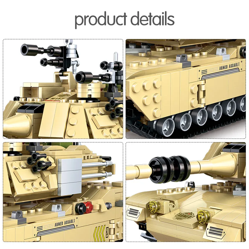 Военные строительные блоки Abrams Main Battle Tank 929 шт. совместимые WW2 M1A2 фигурки кубики