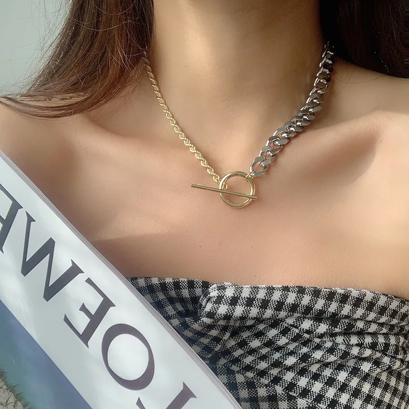 SRCOI Новый трендовый простой витая Цепочка со вставками на плоской толстой цепи от