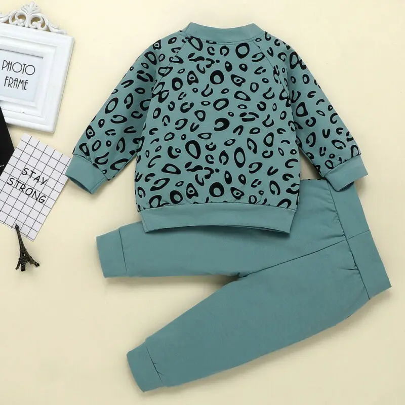 

Hot sale Baby Girl Boy Suit Leopard Infant Baby Girl Boy Winter Clothes Tops Sweatshirt+Long Pants Outfit Tracksuit Unisex 2PCS