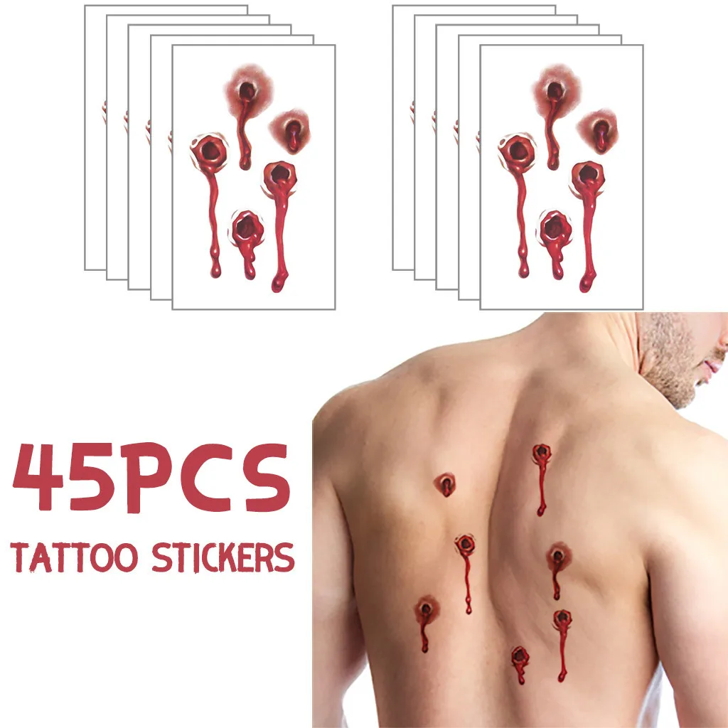 45 Хэллоуин Шрам Татуировки Временные наклейки зомби искусственные татуировки