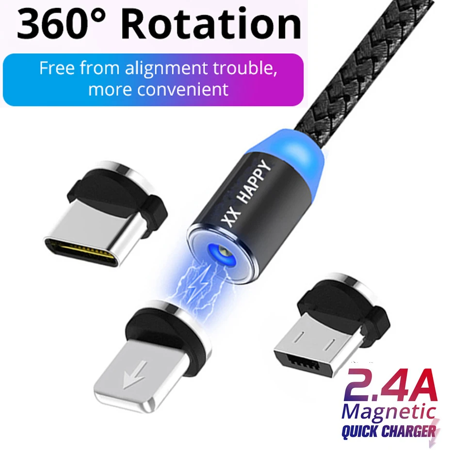 Магнитный кабель для быстрой зарядки Micro USB Type C Samsung S10 S9 A10 A30 A50 Xiaomi Mi9 Huawei 7s Honor 8s 9 8x