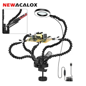 NEWACALOX Настольный зажим 3x увеличительное стекло с светодиодный лампой 5 шт. универсальная трубка PCB паяльные станции инструмент для ремонта