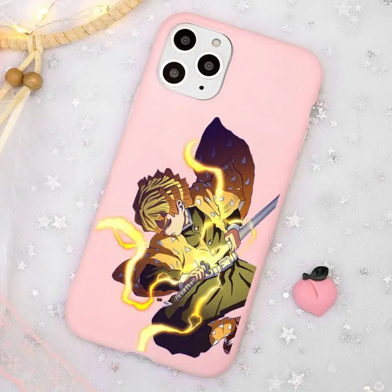 

Japan Demon Slayer Phone Case Candy Color Pink for iPhone 11 pro XS MAX 8 7 6 6S Plus X 5S SE 2020 XR