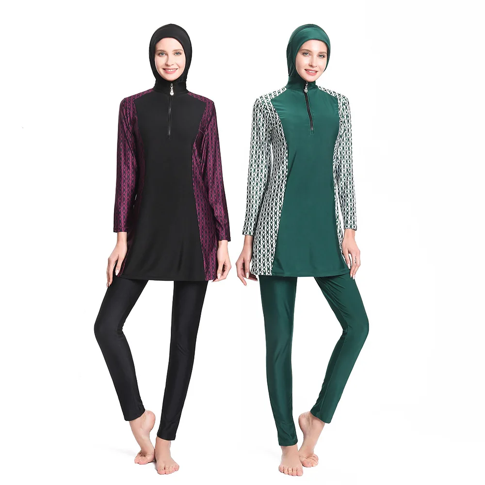 

Islamic Women Muslim Swimwear 3 Piece Sets Burkini print Hijab Swimsuit Modest Swim Surf Wear Sport Full Suit for Swimming 2021