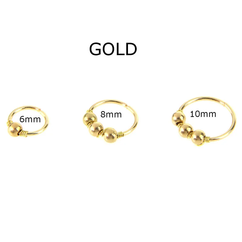6mm Gold 1 шт. модные ретро круглые бусины кольцо для носа серьга для носа пирсинг для пупка 6 мм 8 мм 10 мм ювелирные изделия серьги картилидж подарок - Окраска металла: 6mm Gold