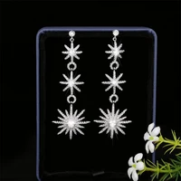 micro pave cubic zirconia snowflake pendant earrings for women silver needle sun earring exaggerated star dangle jewelry